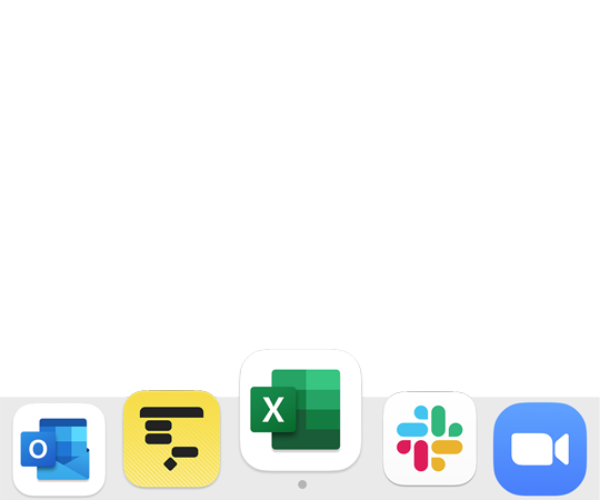 screenshot du dock d'un MacBook avec les appli cations Outlook, Excel, Slack, etc