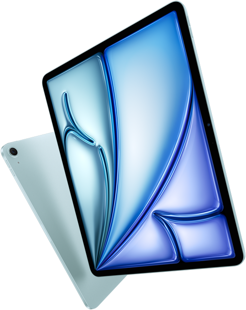 iPad Air 13 pouces, face avant avec écran coloré, iPad Air 11 pouces, face arrière avec caméra arrière grand-angle 12 MP