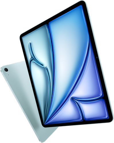 iPad Air 13 pouces, face avant avec écran coloré, iPad Air 11 pouces, face arrière avec caméra arrière grand-angle 12 MP