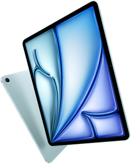 iPad Air 13 pouces, face avant avec écran coloré, iPad Air 11 pouces, face arrière avec caméra arrière grand-angle 12 MP