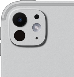 iPad Pro, face arrière, argent, système caméra pro avec objectif à cinq éléments et flash True Tone adaptatif