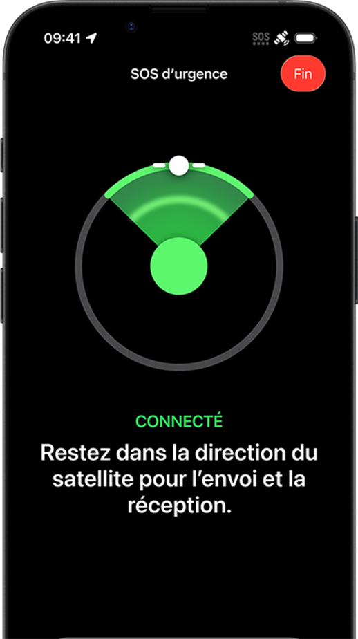 Fonctionnalité Messages par satellite en cours d’utilisation