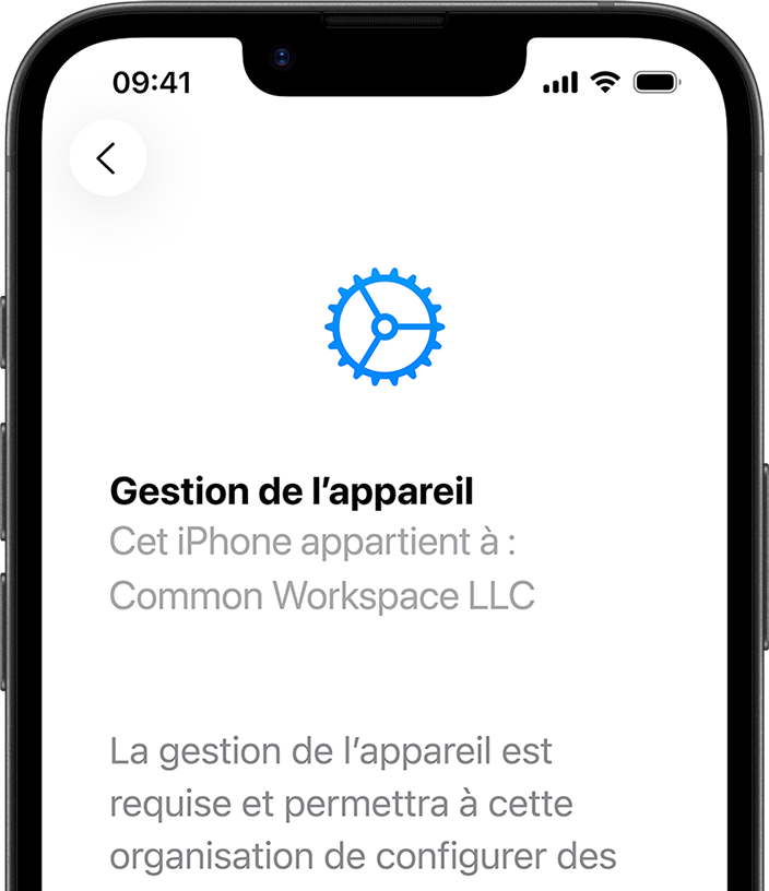Vue partielle d’un iPhone 17e en mode portrait affichant l’app Réglages avec la Gestion des appareils ouverte