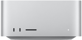 Vue de face du Mac Studio avec deux ports USB-C et le lecteur de carte SDXC