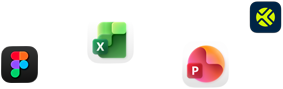 Une variété d’icônes d’apps dispersées, dont Webex, Microsoft Excel, Figma et d’autres