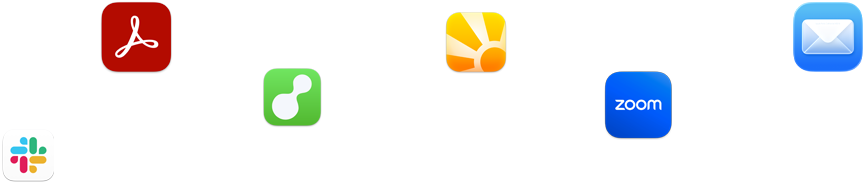 Une variété d’icônes d’apps dispersées, dont Slack, Zoom, Mail et d’autres