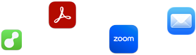 Une variété d’icônes d’apps dispersées, dont Slack, Zoom, Mail et d’autres