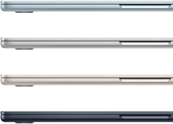 Vue latérale de quatre MacBook Air montrant quatre finitions différentes