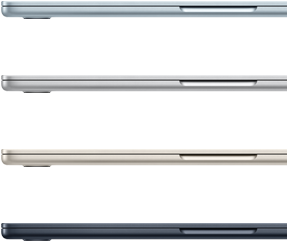 Vue latérale de quatre MacBook Air montrant quatre finitions différentes