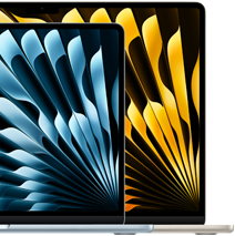 Deux MacBook Air montrant la différence de taille de leurs écrans : 13,6 pouces et 15,3 pouces, mesurés en diagonale