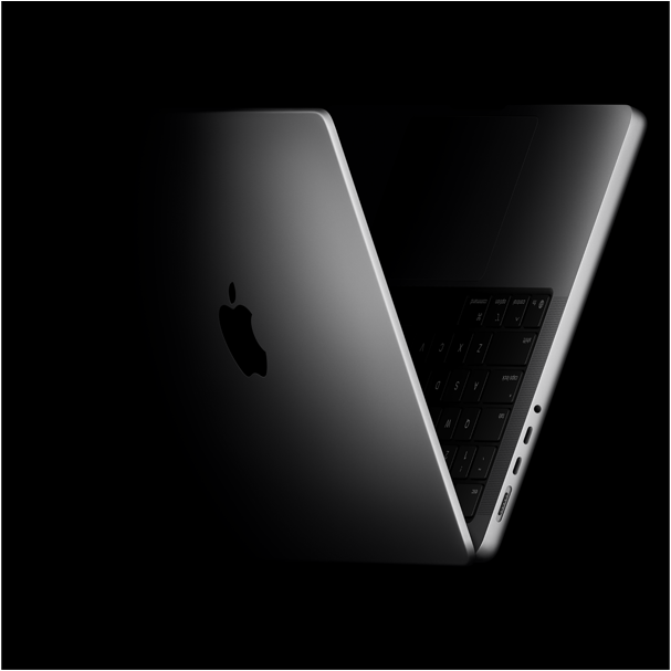 MacBook Pro formant un V, en référence à la famille des puces M5