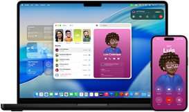 MacBook Pro 14 pouces et iPhone 16 — L’iPhone appelle un contact nommé Luis tandis que le MacBook Pro affiche le même appel dans l’app Téléphone