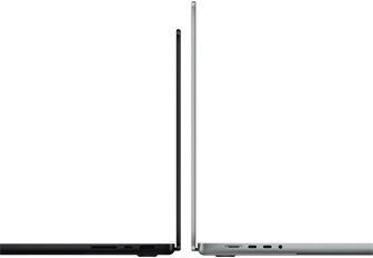 MacBook Pro 14 pouces et 16 pouces dos à dos, mettant en évidence la différence de taille et la finesse du profil