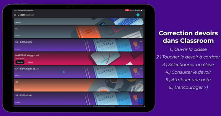 Application Google Classroom sur iPad